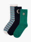 Chelsea Peers Sun, Moon and Stripe Embroidered Ankle Socks, Pack of 3, Teal/Multi