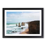 Big Box Art Seascape Victoria Australia Twelve Apostles Cliffs Beach (2) Framed Wall Art Picture Print Ready to Hang, Black A2 (62 x 45 cm)