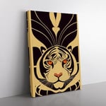 Tiger Art Deco Black, Peach, Green Canvas Wall Art Print Ready to Hang, Framed Picture for Living Room Bedroom Home Office Décor, 76x50 cm (30x20 Inch)