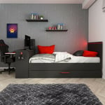 Toscohome - Chambre à coucher avec lit simple escamotable et bureau intégré, couleur anthracite et rouge réversible