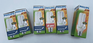 6 X Philips Energy Saving Light Bulbs 11w X 3 and 8w X 2 14w X 1