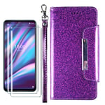 HYMY Flip Case Cover Shell for OPPO A54 5G Case + 2PCS Tempered Film Screen Protector Protection Film - TPU Silicone PU Protection Cover Skin Shell Screen Film-purple