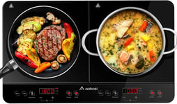 Aobosi Double Induction hob,Induction Cooker with Portable Black Crystal Glass