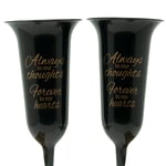 Angraves Set of 2 Black and Bronzed Gold Forever in Our Hearts Fluted Spiked Memorial Grave Flower Vases
