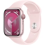 Apple Watch Series 9 (GPS + Cellular) 45mm - Pink Aluminium Case with Light Pink Sport Band - M/L (Fits 160mm - 210mm Wrists)