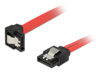SATA3 kabel DeLOCK, med lås-clips, vinklad nedåt-rak, 50 cm - Röd