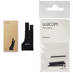 Wacom Drawing Glove – Glove for drawing on a graphic display (for right and left-handers, black), One Size & Pen nibs, black, 5 pack