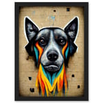Graffiti Street Art Dog Mural Yellow Orange Teal Artwork Framed Wall Art Print A4