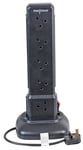 PRO ELEC - 10 Way Surge Protected Switched Tower Extension Lead with USB, Black