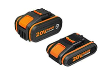 WORX - Pack duo Batteries 20V - PowerShare - WA3605 (1 x batt 20V-2Ah - 1 x batt 20V- 4Ah, avec témoin de charge)