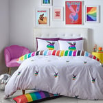 Playboy Bedding Rainbow Bunny Reversible King Duvet Cover Set with Pillowcases White