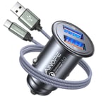AINOPE Fast Car Charger, [Dual QC3.0 Port] USB Car Charger Fast Charge 36W 6A Cigarette Lighter with 3.3ft Type C Cable, Car Charger Adapter for Samsung, iPhone,Motorola,OnePlus,Xiaomi,iPad,Tablet