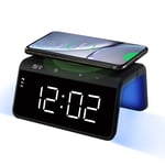 Pointuch Wireless Charger with Digital Alarm Clock, Bedside Night Light, USB Charging Port, 2 Alarm, 4 Brightness, Fast Wireless Charging for iPhone Samsung Galaxy (Black)