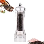 Clear Pepper Mill, Salt Pepper Grinder, Manual Salt and Pepper Grinder, Acrylic Manual Spice Grinderl with Adjustable Grind Settings for Sea Salt, Chili, Sesame, 16.5x5cm