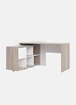 Dmora Bureau d'angle avec étagère à Six Compartiments, Couleur chêne et Blanc, 140 x 80 x 120 cm