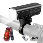 ROCKBROS Set de Lumière Vélo Avant et Arrière 1500 Lumens Intelligente, Lampe Vélo Avant à LED Puissante 5500mAh, Éclairage Vélo VTT Avant Rechargeable USB-C 5 Modes IPX6 Étanche