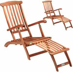 2x Chaise longue Queen Mary pliable bois d'acacia repose-pieds transat de jardin intérieur extérieur balcon - Casaria