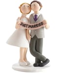 Fantastiskt Brudpar med "Just Married" Banner - Tårttopp 14 cm