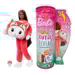 Barbie Cutie Reveal Doll & Accessories with Animal Plush Costume & 10 Surprises Including Color Change, Kitten as Red Panda in Costume- Themed Series, HRK23