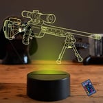 Optical Illusion 3D Gun Night Light 16 Colors Changing USB Power Remote Control Touch Switch Decor Lamp LED Table Desk Lamp Brithday Children Kids Christmas Xmas Gift