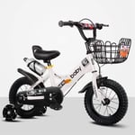 LYN Kids Bike, 2-11 Years Girls And Boys,Child Scooter Bicycle With Training Wheels And Water Bottle Holder，3 Colours,95% Assemble (Color : White, Size : 14in)