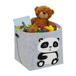 Panier de rangement en feutre, motif panda, caisse tissu pour enfant, HxLxP : 33x34x32 cm, coffre jouets, gris - Relaxdays