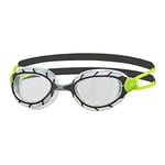 Zoggs Predator Adult Swimming Goggles, UV protection swim goggles, Pulley Adjust Comfort Goggles Straps, Fog Free Swim Goggle Lenses, Zoggs Goggles Adults Ultra Fit, Clear, Black/Lime, Regular
