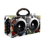Retro Graffiti Speaker Bluetooth 20W, Wooden Boombox, Outdoor Speaker, Subwoofer, Wireless Portable Speaker, 360 ° Stereo Bass Sound and 5200mAh Battery, 245x190x92MM,A