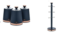 Cavaletto Canisters Mug Tree Blue & Rose Gold Tower Kitchen Home Set of 3 Jars