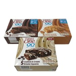 Fibre One 90 Chocolate Fudge Brownies 120G X 1 Pack, Salted Caramel Drizzle Squares 120G X 1 Pack, Cookies & Cream Drizzle Squares 120G X 1 Pack, (5 Bars Per Pack, X3 Pack Bundle, 15 Bars Total)