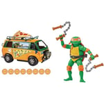Teenage Mutant Ninja Turtles: Mutant Mayhem Pizza Fire Delivery Van. & 83283CO Michaelangelo Mutant Mayhem 4.25-Inch Michelangelo Basic Action Figure. Ideal Prese