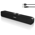 Computer Speakers for Desktop Monitors, PC Speakers, USB Powered 6W Stereo Soundbar with 2 Diaphragms,3.5mm Aux Input, Knob Volume Control, Wired Soundbar for Desktop Smartphones Laptop,Black