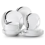 VEWEET 24-Piece Dinner Set, Opal Glassware Combination Sets Tableware Set of 6 X 7.5'' Bowls, 6 X 8'' Dessert Plates, 6 X 11'' Dinner Plates, 6 X 9'' Soup Plate, Service for 6 People