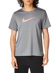 NIKE DA0210-084 M NK Breathe Run TOP SS WR GX T-Shirt Mens Smoke Grey/(Crimson Bliss) S