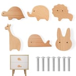 Wzhtuzi Lot de 6 poignées de tiroir en bois en forme d'animal pour chambre d'enfant, boutons en bois de différentes formes d'animaux, boutons de meubles en forme d'animal poignées en bois pour