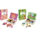 Janod - Girl's Crazy Faces Magneti'Book - Magnetic Educational Game 55 Pieces - Age of 3 & MagnetiBook Animals - Part Educational Magnetic Game Teaches Fine Motor Skills and Imagination -Ages 3 and Up