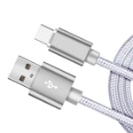 NWNK13 USB C CableType C Fast Charging Cable for Sony Xperia L1 L2 L3 ultra Nylon Braided Android Phone Charger Lead Wire Sync Cord silver 3mt