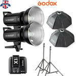 UK 2*Godox SK300II 300W 2.4G Flash+X1T-N for Nikon+95CM softbox+ light stand Kit
