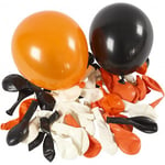 Ballonger, svart, orange, hvit, runde, dia. 23-26 cm, 100 stk./ 1 pk.