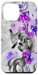 Coque pour iPhone 15 Pro Max Renard Kawaii Renard Cerisier Fleurs Violet Fleur Lavande