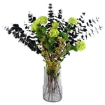 Artificial Flower Arrangement 80cm Black Eucalyptus and Viburnum Arrangement with Glass Vase