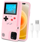 Game Console Case for iPhone,LucBuy Retro Protective Cover Self-powered Case with 36 Small Game,Full Color Display,Shockproof Video Game Case for iPhone 12 Mini - Pink