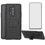 Phone Case for Oneplus 8 Pro/5G with Tempered Glass Screen Protector and Stand Kickstand Hard Rugged Hybrid Accessories Heavy Duty Shockproof Oneplus8pro one+ 1Plus 8 1+ 1+8 oneplus8 plus8pro Black