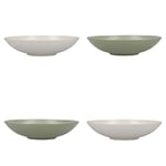 KitchenCraft Pasta Bowls Set of 4 in Gift Box, Ideal for Ramen and Rice, Lead Free Glazed Stoneware, Green / Cream, 22cm