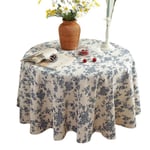 Blommig rund bordsduk i lantlig stil, blå, dammtät, skrynkelfri, linneduk, matsal, picknick, köksbord, dekoration (1 st blå