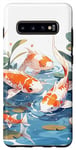 Galaxy S10+ four koi fish japanese carp asian goldfish flowers lily pads Case