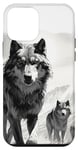 Coque pour iPhone 12 mini noir blanc loup solitaire pack loups artiques portrait réaliste 3