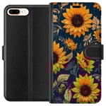 Apple iPhone 8 Plus Svart Plånboksfodral Solrosor