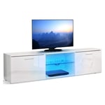 Mondeer TV Unit, TV Cabinets Wooden LED High Gloss Doors for 43 50 55 60 inch TV Suitable for Living Room Bedroom 160cm White