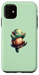 Coque pour iPhone 11 Vert, adorable tortue dansante avec fleur